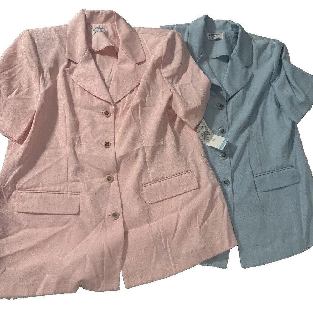 Lot Of 2 Alfred Dunner Size 16W USA Short Sleeve Blazer Light Blue And Pink
